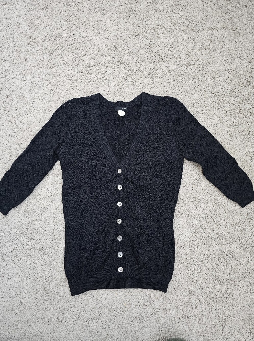 J.CREW Womens Black V-Neck Button Front Lightweight Knit Cardigan XS